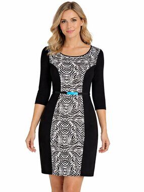 Mlle Gabrielle Dress Size M Black White Half Sleeve Scoop Neck Stretch New